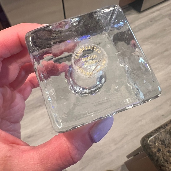 Krosno Art Glass Hand Crafted Ice Cube Paperweight Pen/candle Holder set of 2 - Picture 3 of 4